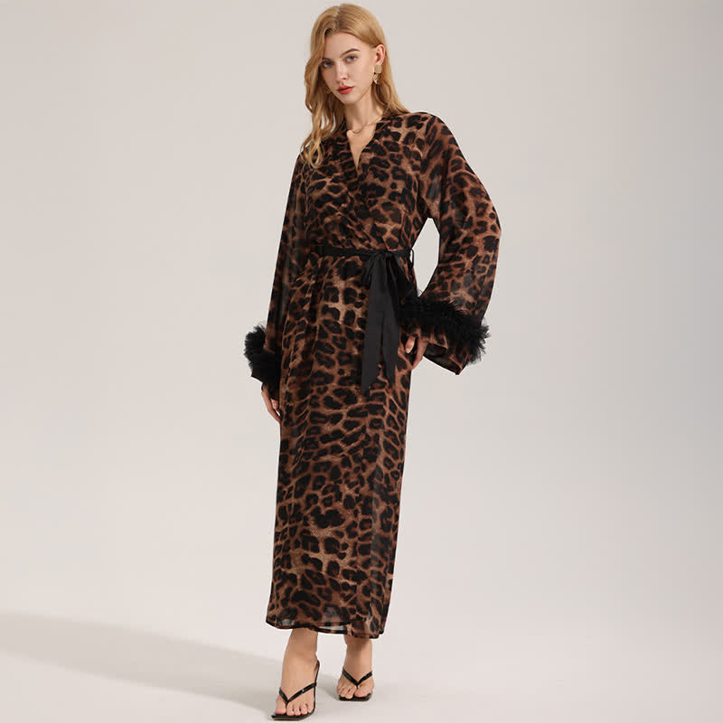 Leopard Print Long Sleeve Kimono Bathrobe - image 4