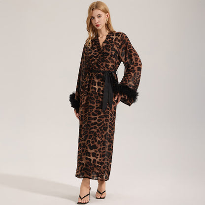 Leopard Print Long Sleeve Kimono Bathrobe - image 4