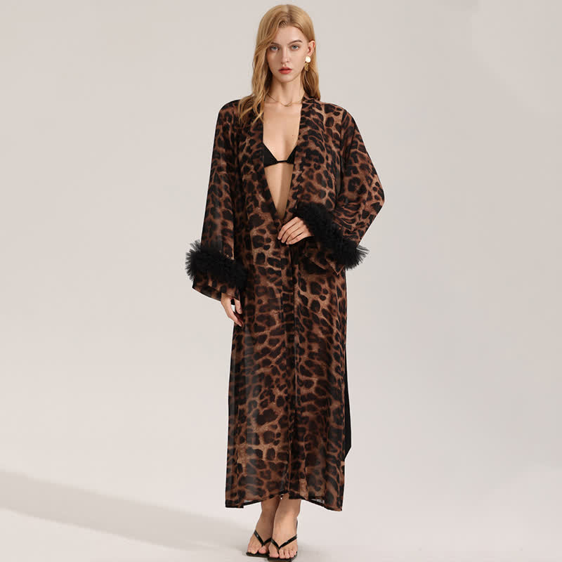 Leopard Print Long Sleeve Kimono Bathrobe - image 2