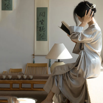 Plus Size Grey Long Sleeve Bathrobe - image 1