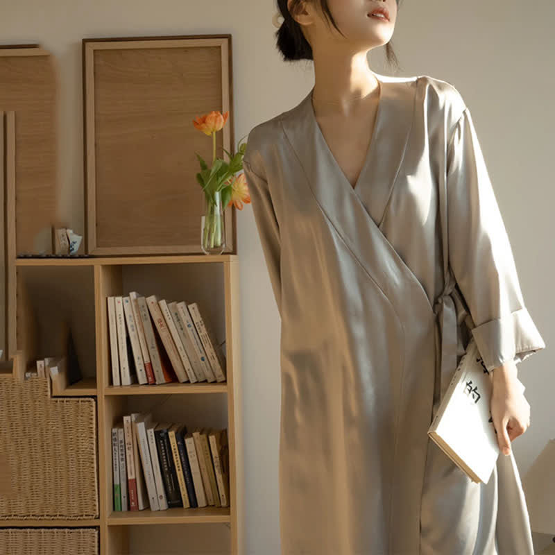 Plus Size Grey Long Sleeve Bathrobe - image 3