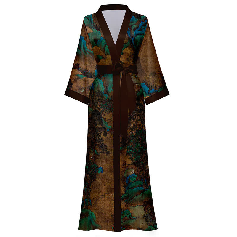 Oriental Landscape Print Kimono Bathrobe - image 5