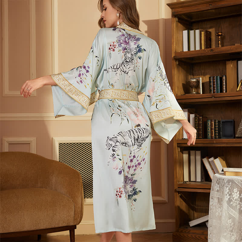 Oriental Tiger Floral Kimono Bathrobe - image 1