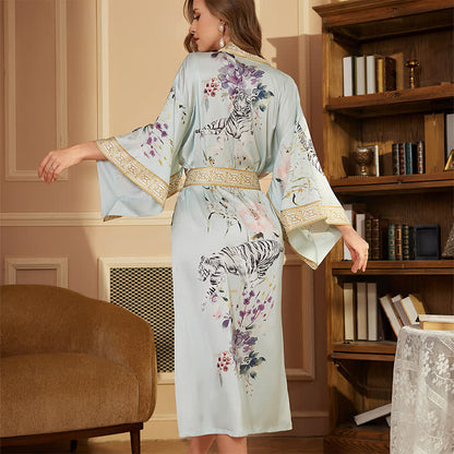 Oriental Tiger Floral Kimono Bathrobe - image 1