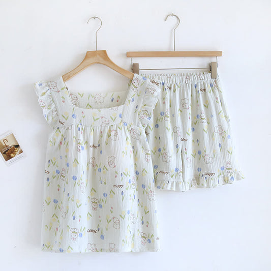 Floral Rabbit Flutter Sleeve Loungewear Set - XL - image 0