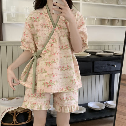 Pink Floral Ruffle Sleeve Pajama Set - 3XL - image 1