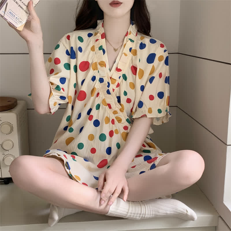 Colorful Polka Dot Ruffle Sleeve Sleepwear - image 2