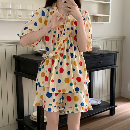 Colorful Polka Dot Ruffle Sleeve Sleepwear - 3XL - image 0