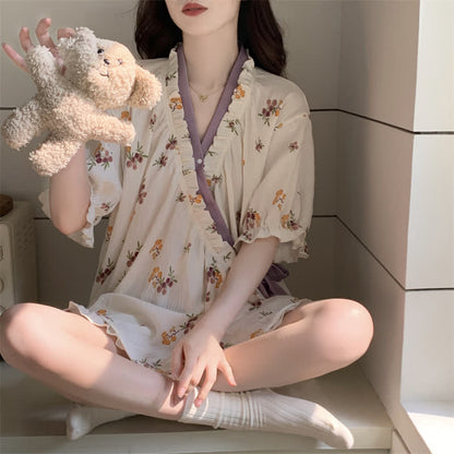 Floral Ruffle Sleeve Pajama Set - image 2