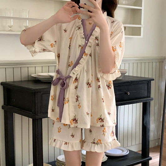 Floral Ruffle Sleeve Pajama Set - 3XL - image 0