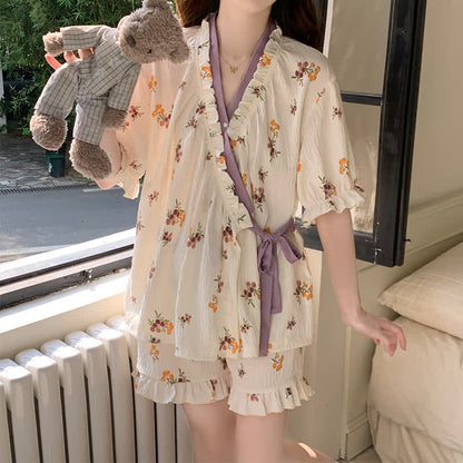 Floral Ruffle Sleeve Pajama Set - image 1