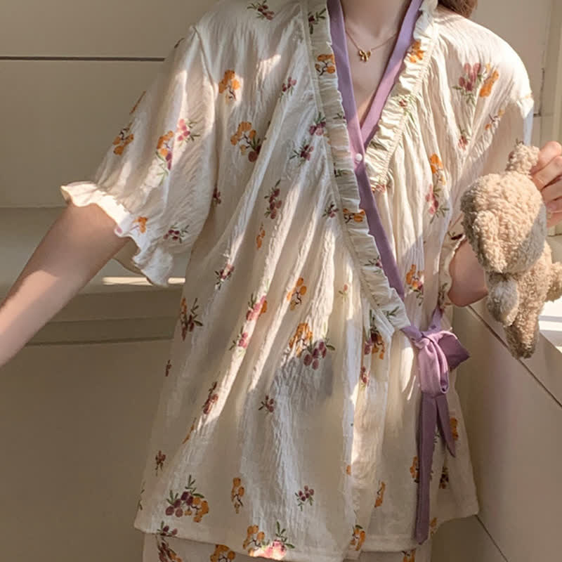 Floral Ruffle Sleeve Pajama Set - image 4
