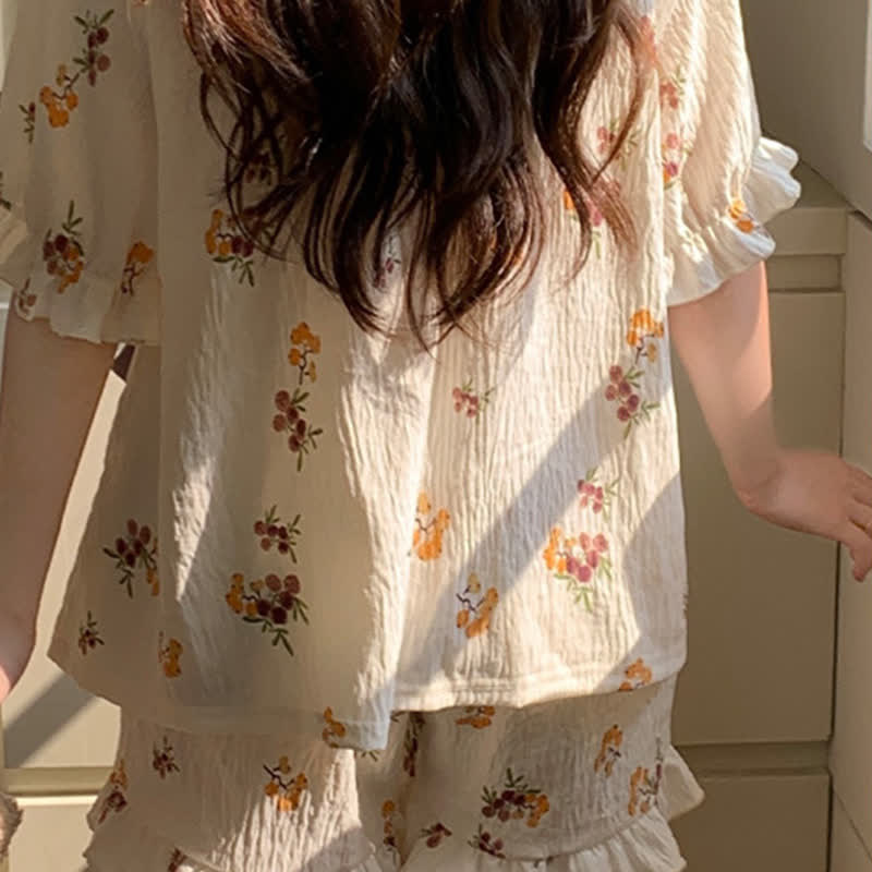 Floral Ruffle Sleeve Pajama Set - image 6