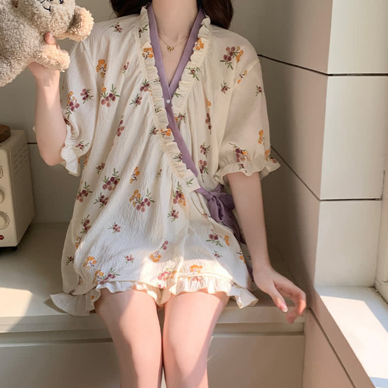 Floral Ruffle Sleeve Pajama Set - image 3