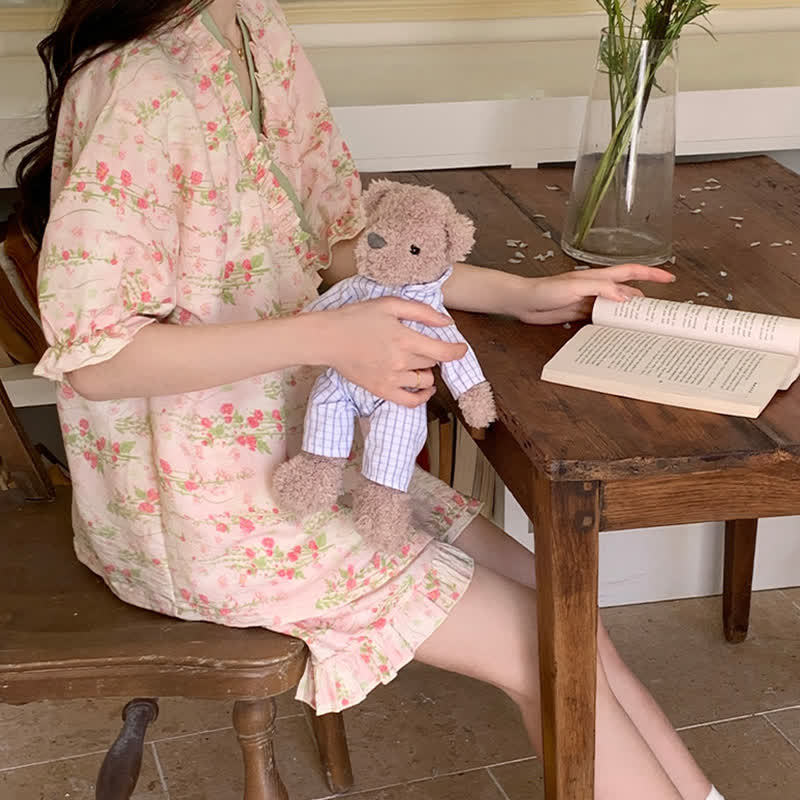 Pink Floral Ruffle Sleeve Pajama Set - image 2