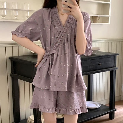Purple Floral Ruffle Sleeve Pajama Set - 3XL - image 0