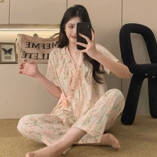 Floral Leaf Ruffle Kimono Sleepwear Set - XXL - image 0