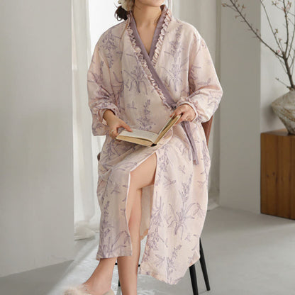 Purple Floral Ruffle Trim Kimono Robe - image 6