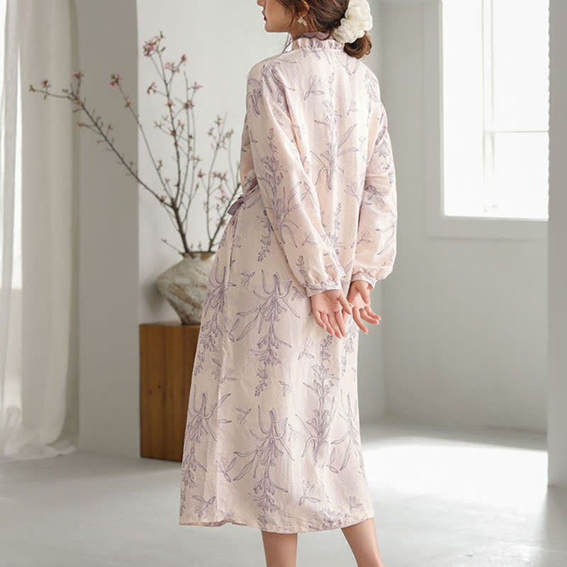 Purple Floral Ruffle Trim Kimono Robe - image 7