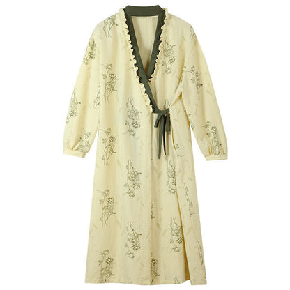Rose Print Ruffle Trim Kimono Robe - image 7