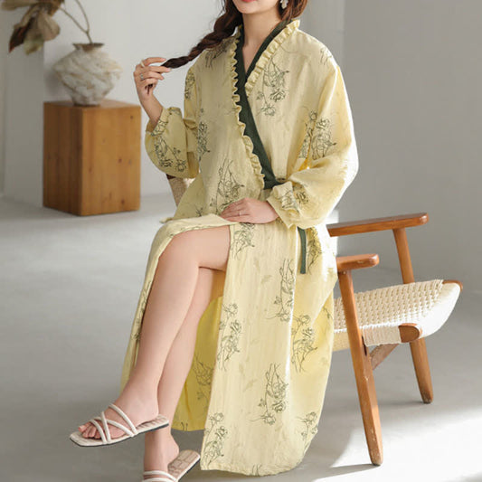Rose Print Ruffle Trim Kimono Robe - XXL - image 0