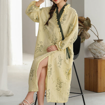 Rose Print Ruffle Trim Kimono Robe - image 4