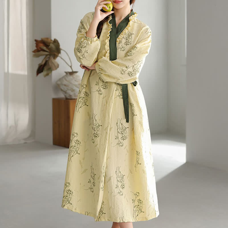 Rose Print Ruffle Trim Kimono Robe - image 2