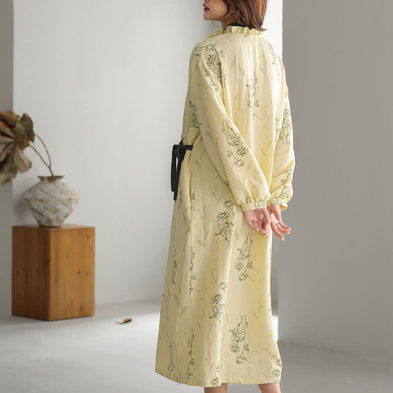 Rose Print Ruffle Trim Kimono Robe - image 6