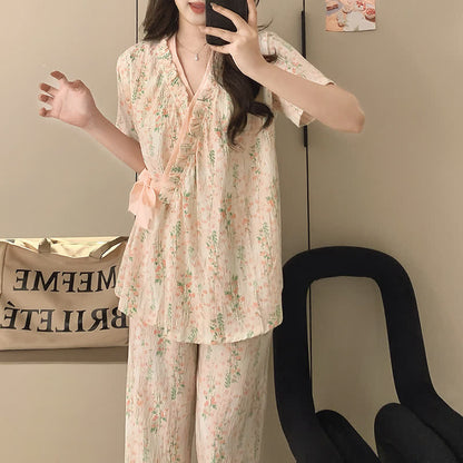 Floral Leaf Ruffle Kimono Sleepwear Set - image 3