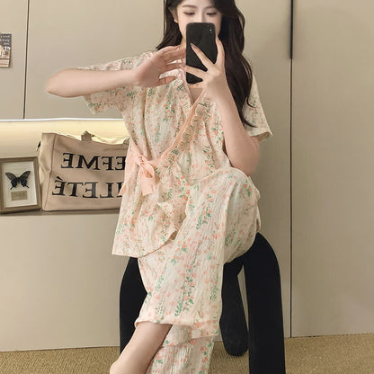 Floral Leaf Ruffle Kimono Sleepwear Set - image 2