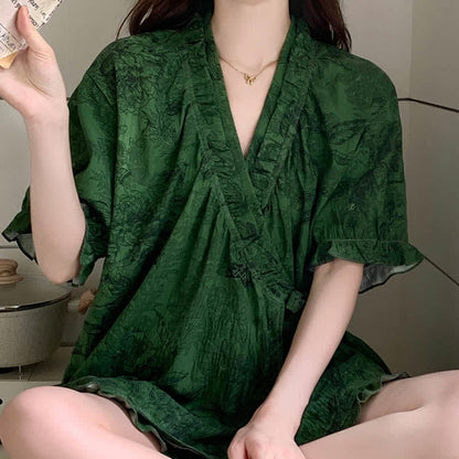 Stylish Botanical Ruffle Sleeve Pajama Set - image 6