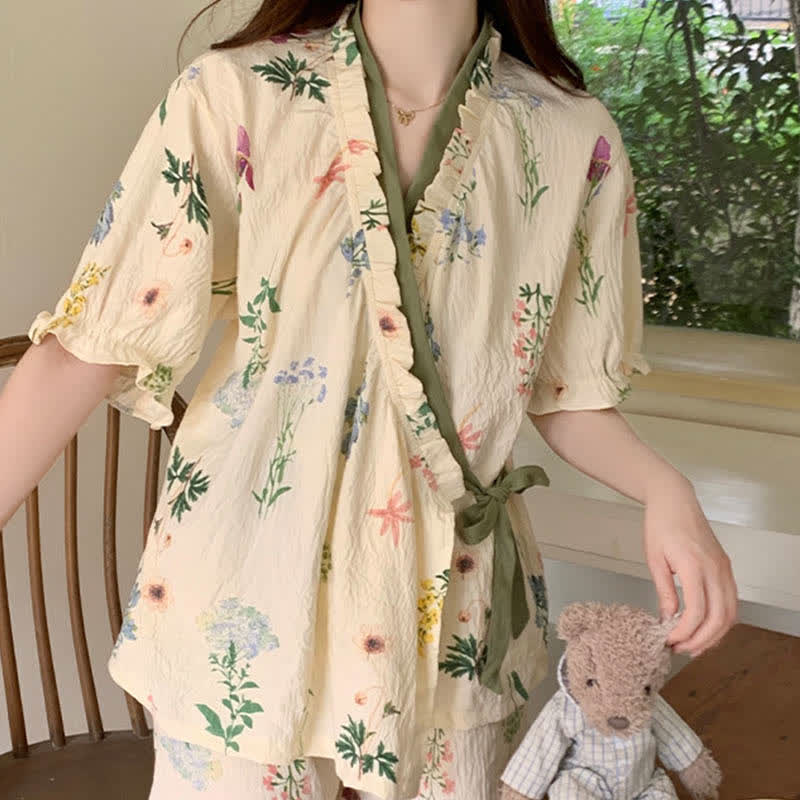 Hydrangea Botanical Ruffle Sleeve Pajama Set - image 4