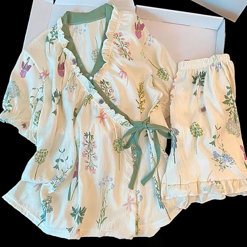 Hydrangea Botanical Ruffle Sleeve Pajama Set - image 6