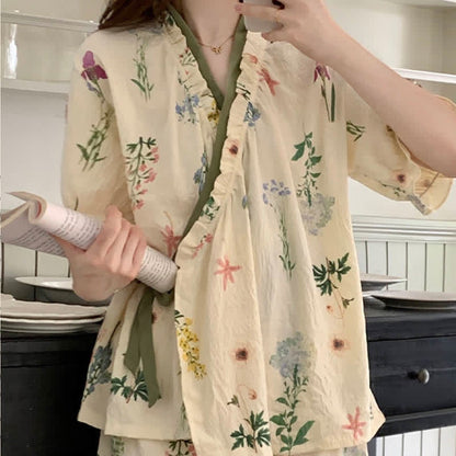 Hydrangea Botanical Ruffle Sleeve Pajama Set - image 5