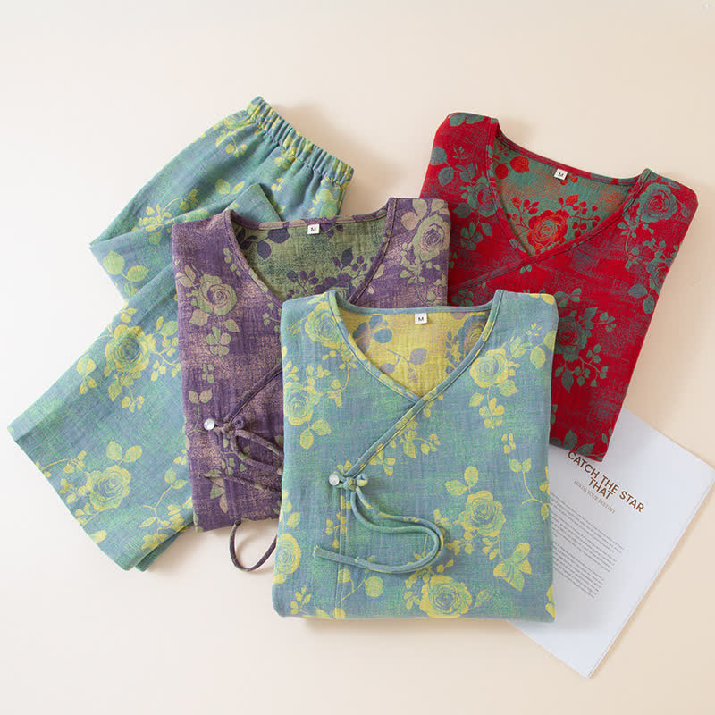 Rose Jacquard Cotton Gauze Sleepwear Set - image 1