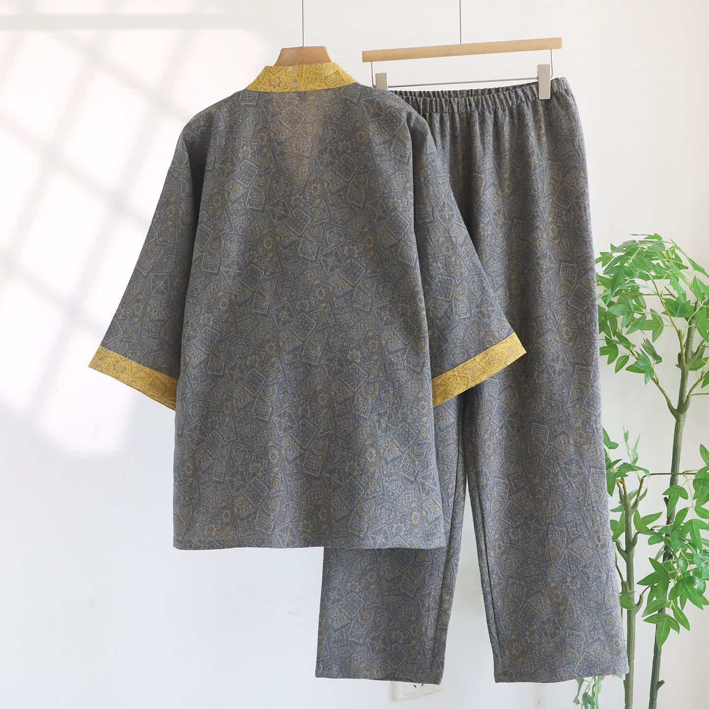 Unisex Japanese Kimono Geometric Pajama Set - image 1