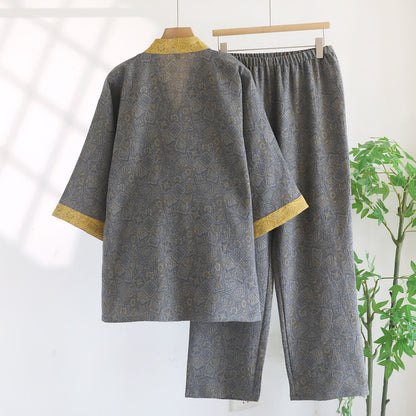 Unisex Japanese Kimono Geometric Pajama Set - image 1