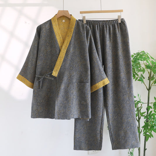 Unisex Japanese Kimono Geometric Pajama Set - XL - image 0