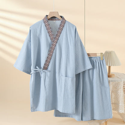 Solid Kimono Pajama with Geometric Collar - Sky Blue - XL - image 3