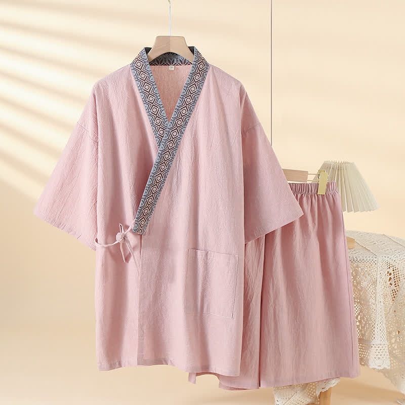 Solid Kimono Pajama with Geometric Collar - Pink - XL - image 13