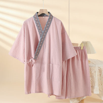 Solid Kimono Pajama with Geometric Collar - Pink - XL - image 13