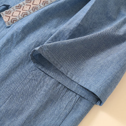 Solid Kimono Pajama with Geometric Collar - image 7