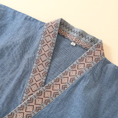 Solid Kimono Pajama with Geometric Collar - image 5