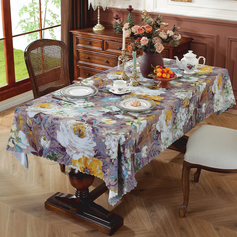 Pastoral Oil Painting Waterproof Tablecloth - Gray Purple - Rectangle - 55" x 118" - image 10