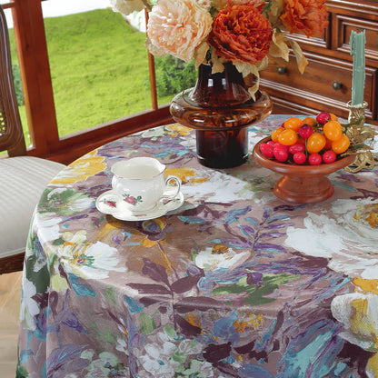 Pastoral Oil Painting Waterproof Tablecloth - Gray Purple - Round - 47" x 47" - image 11