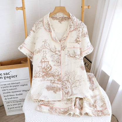 Toile Print Cotton Gauze Nightwear Set - Pink - 2PCS - XL - image 7