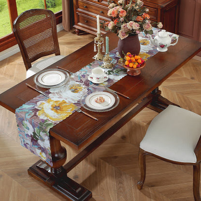 Waterproof Oil Painting Wave Edge Table Runner - Gray Purple - 12" x 118" - image 7