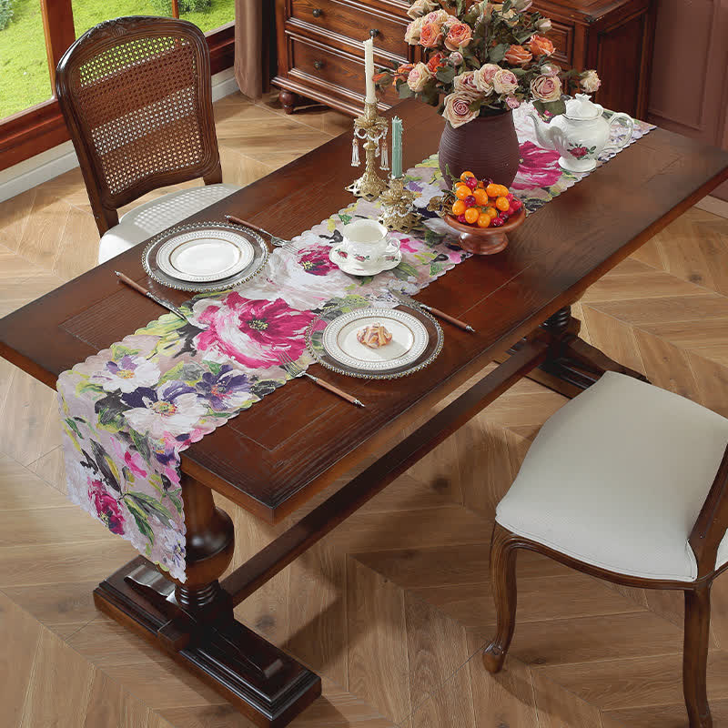 Waterproof Oil Painting Wave Edge Table Runner - Pink - 12" x 118" - image 4