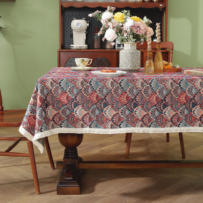 Washable Stain-Resistant Boho Tablecloth - Dark Blue & Brick Red - 55" x 118" - image 6