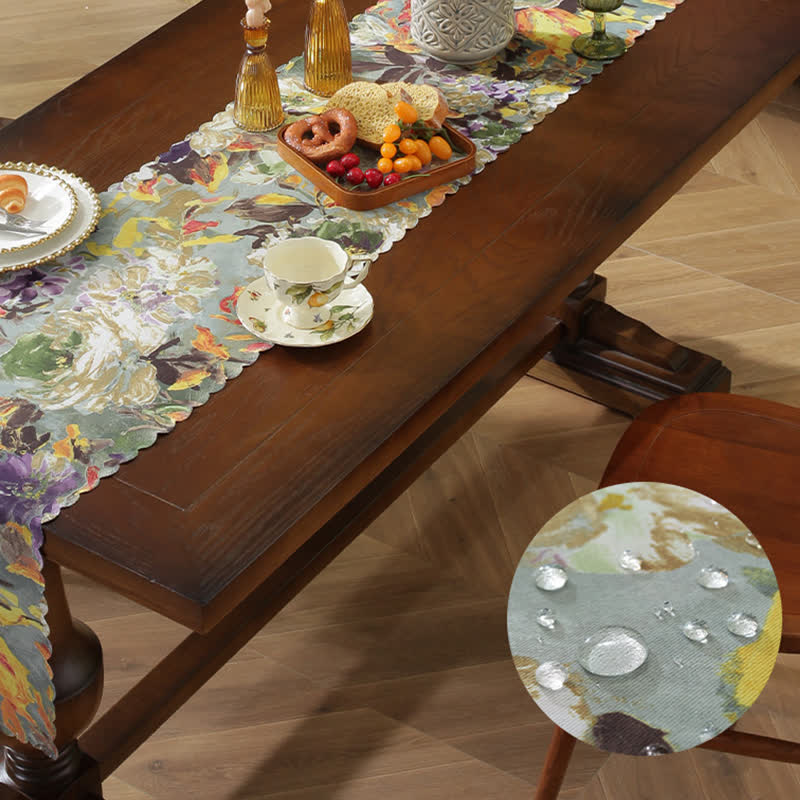 Waterproof Oil Painting Wave Edge Table Runner - image 1